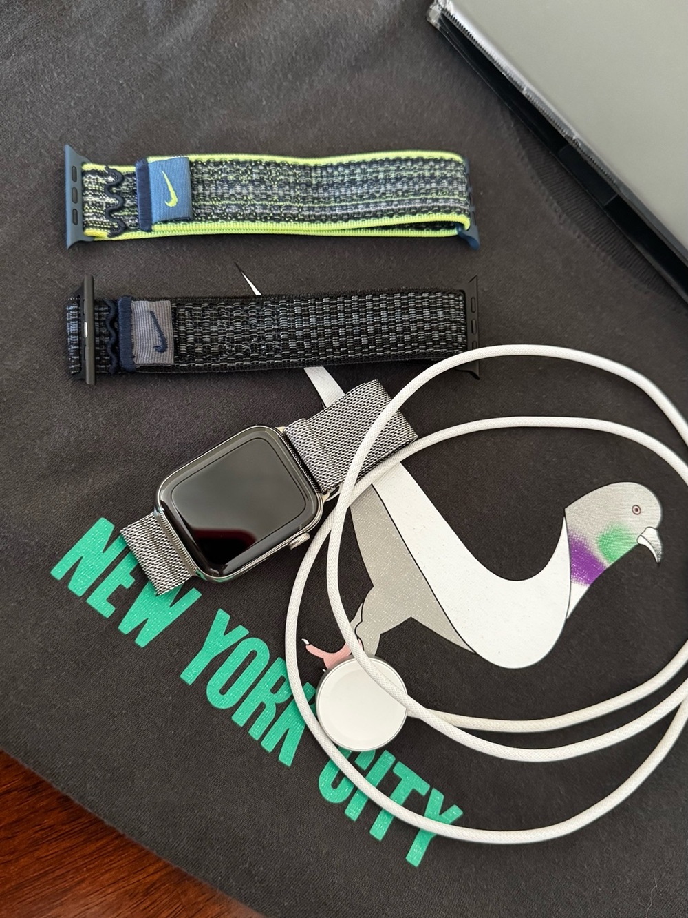 with Silver Milanese Loop Band and Gray/Navy Sport Bands